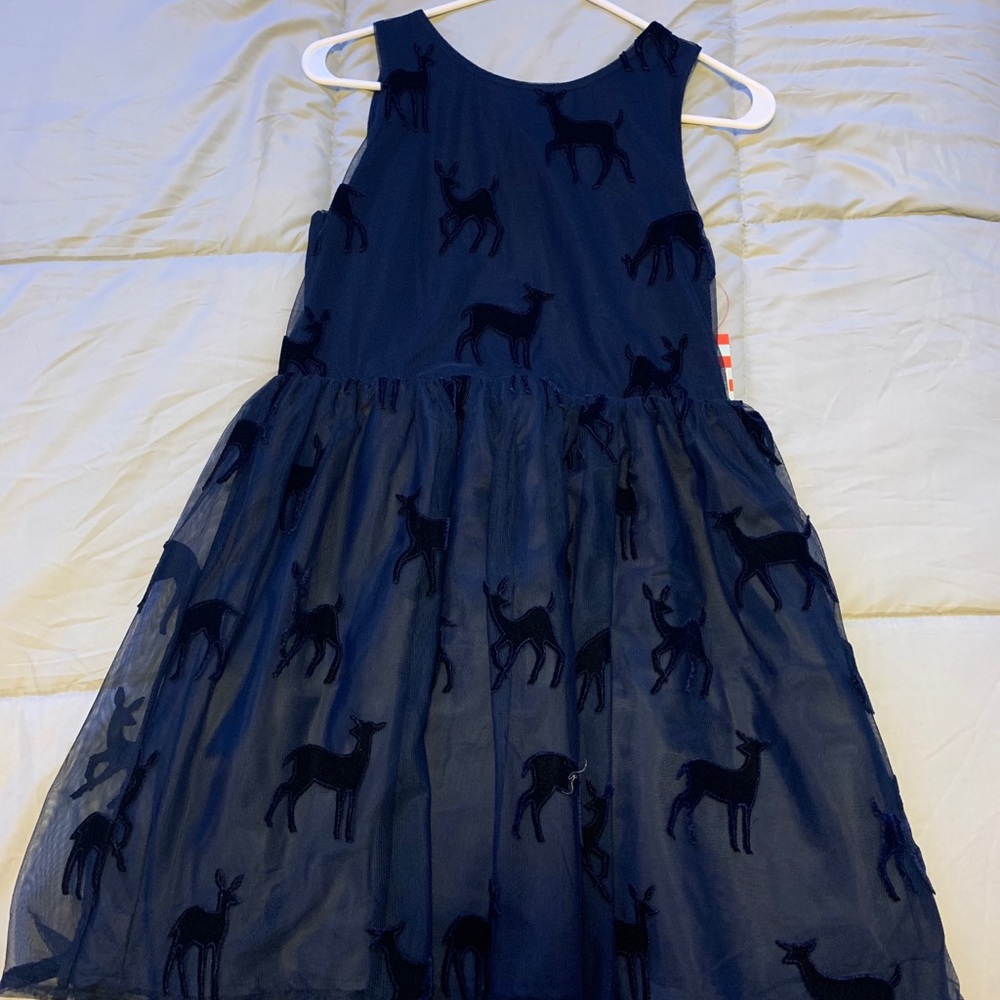 Navy Blue Deer Print Formal Dress